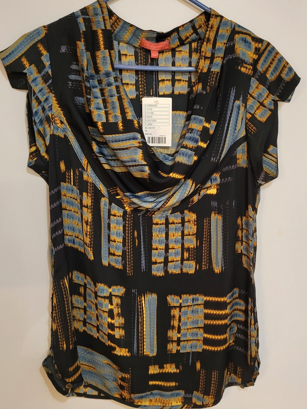 One September Anthropologie Abstract Print Cowl Neck Blouse NWT M